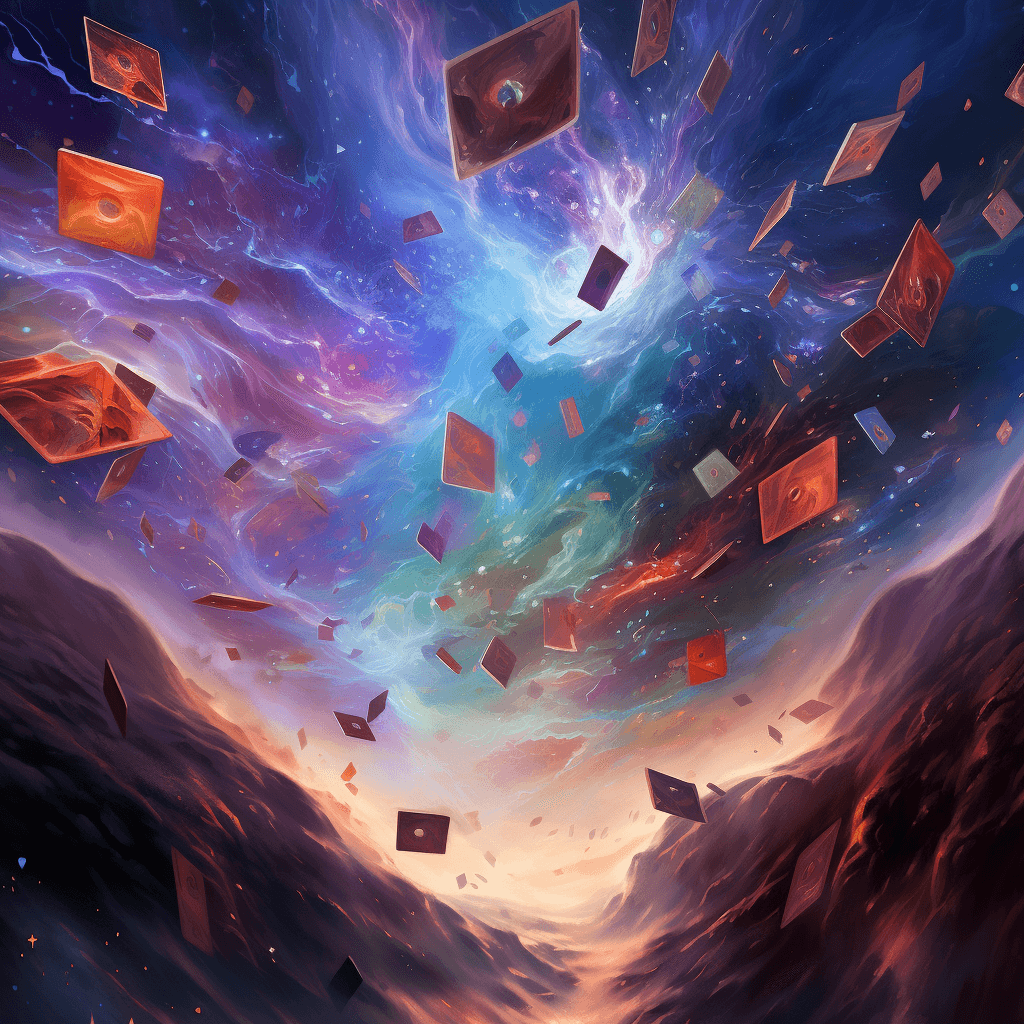 Magic: The Gathering cards swirling in the MultiVerse