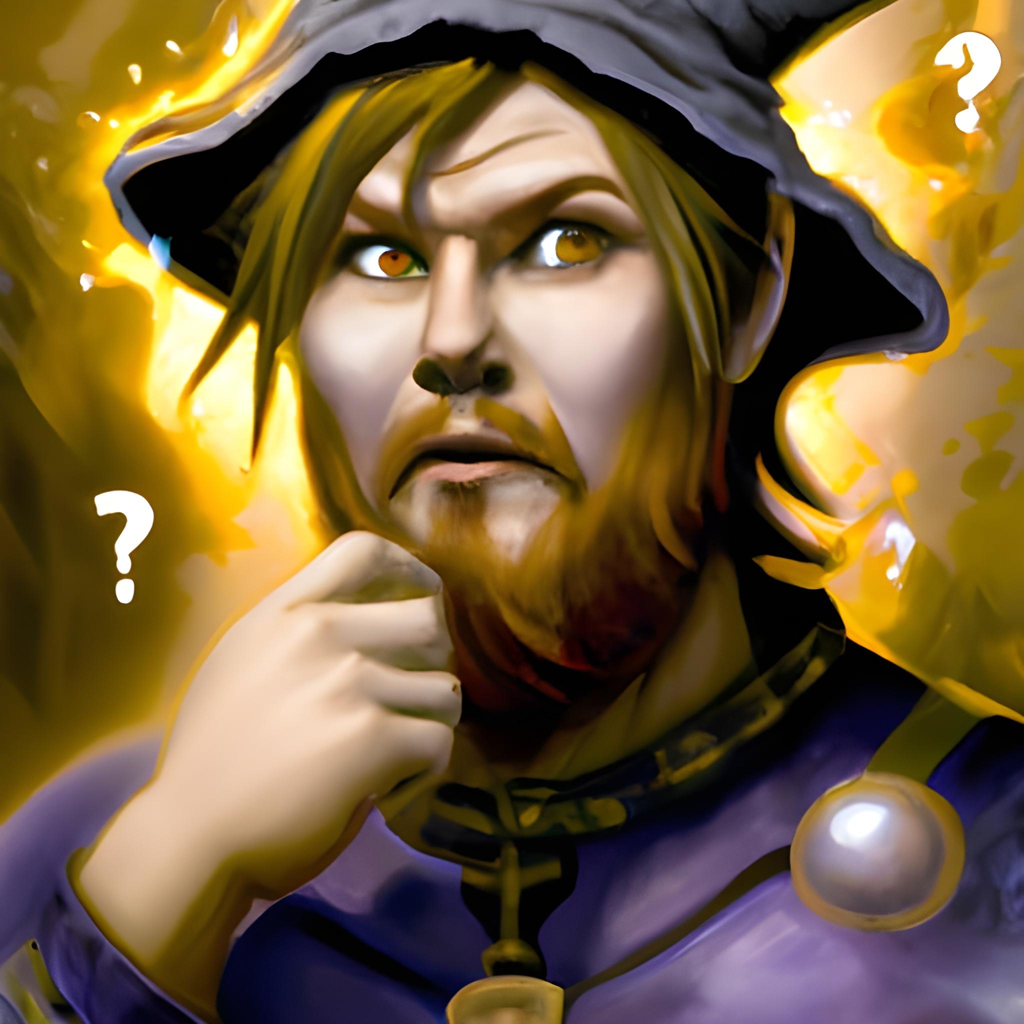 Mage with a questioning gaze, deep in thought.