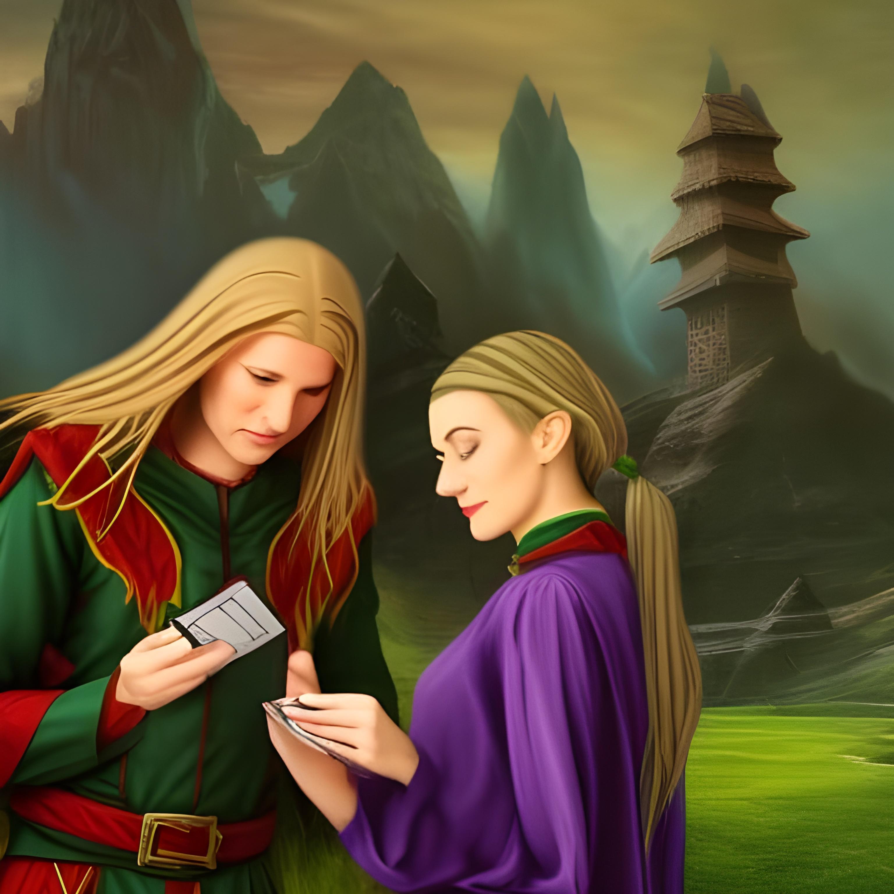 Two elves comparing Magic: The Gathering cards